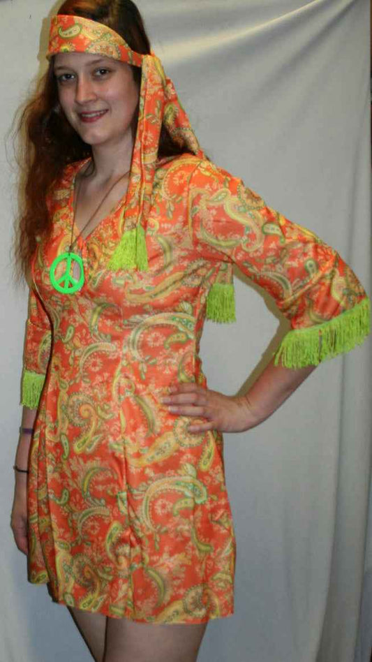 Daisy Hippie Chick Adult Costume - Dress & Headscarf Size 12