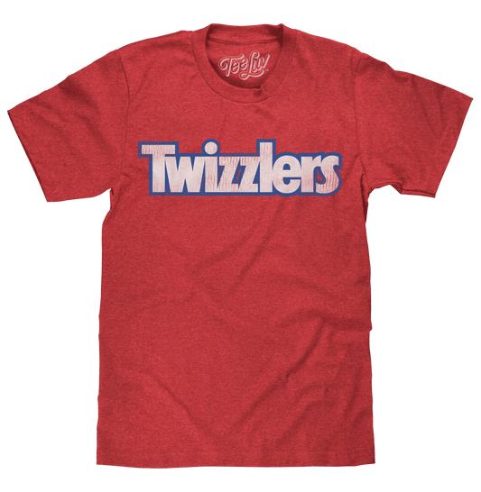 Red heather T-shirt with Twizzlers logo graphic