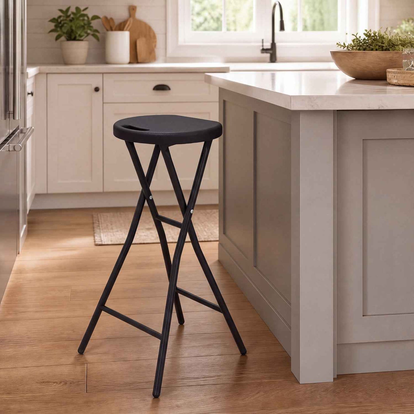 Folding Bar Stool | 27.5" Counter Height | HDPE Seat | 330 lb Capacity | Black