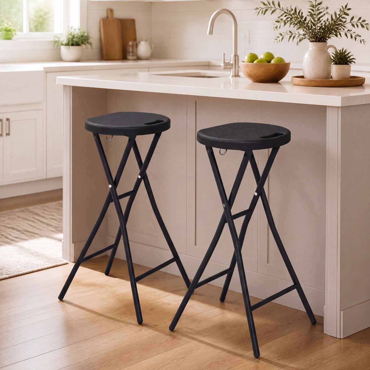 Folding Bar Stool | 27.5" Counter Height | HDPE Seat | 330 lb Capacity | Black