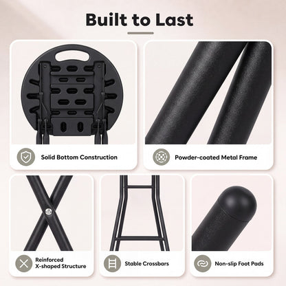Folding Bar Stool | 27.5" Counter Height | HDPE Seat | 330 lb Capacity | Black