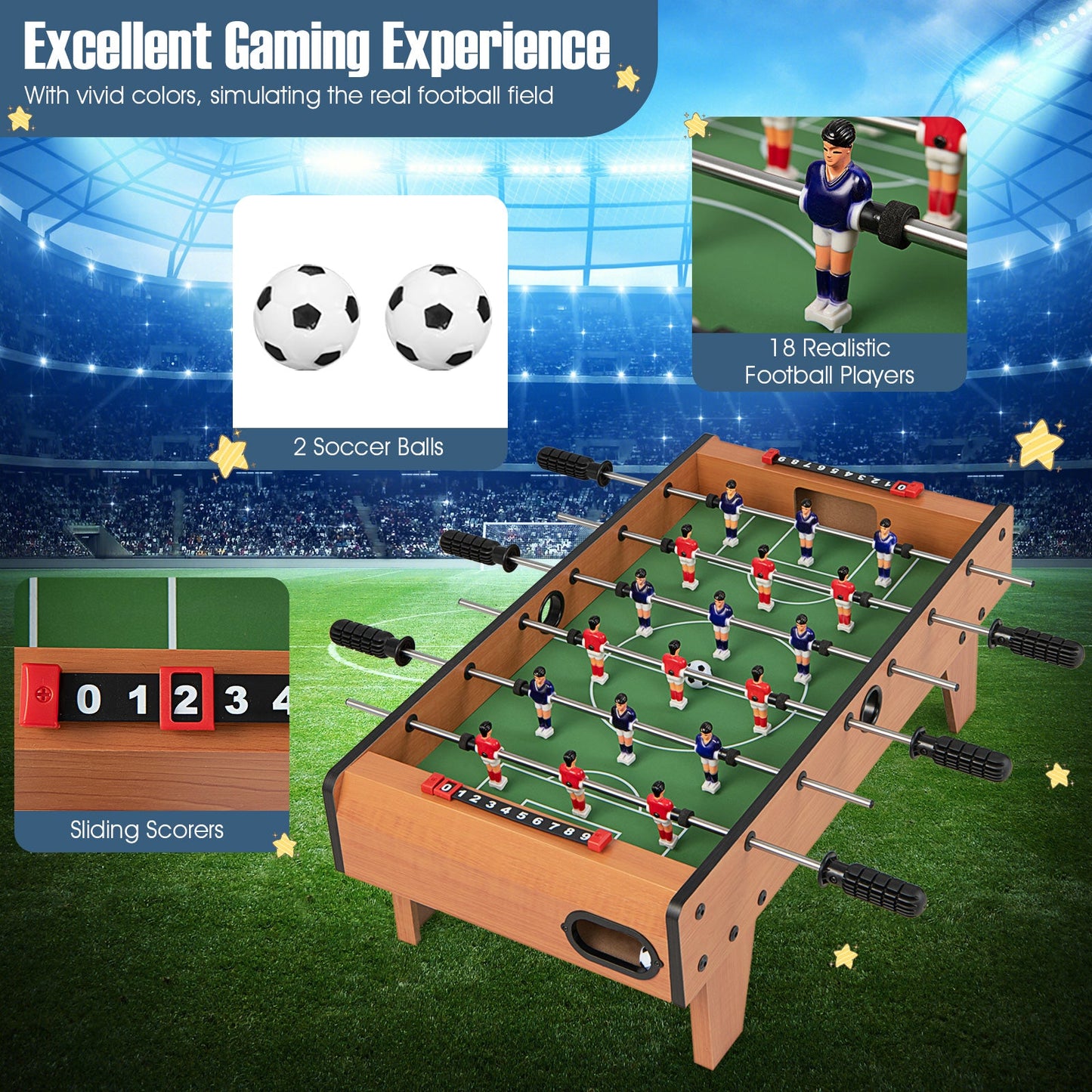 27 Inch Indoor Foosball Table with Legs | Competition Game Table - Niksstuff