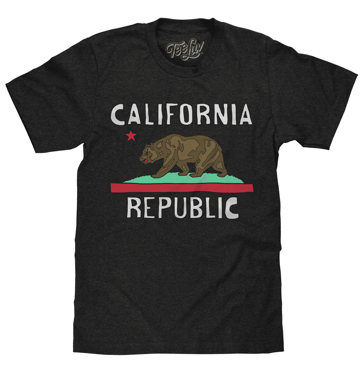 Charcoal heather T-shirt with CALIFORNIA REPUBLIC graphic and bear