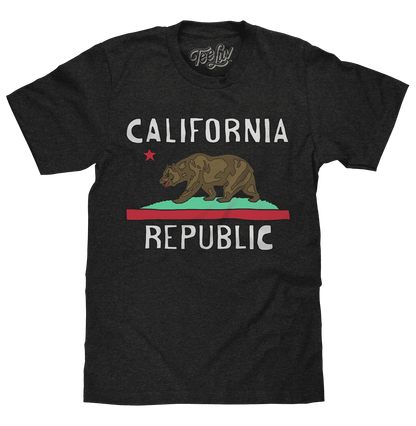Charcoal heather T-shirt with CALIFORNIA REPUBLIC graphic and bear