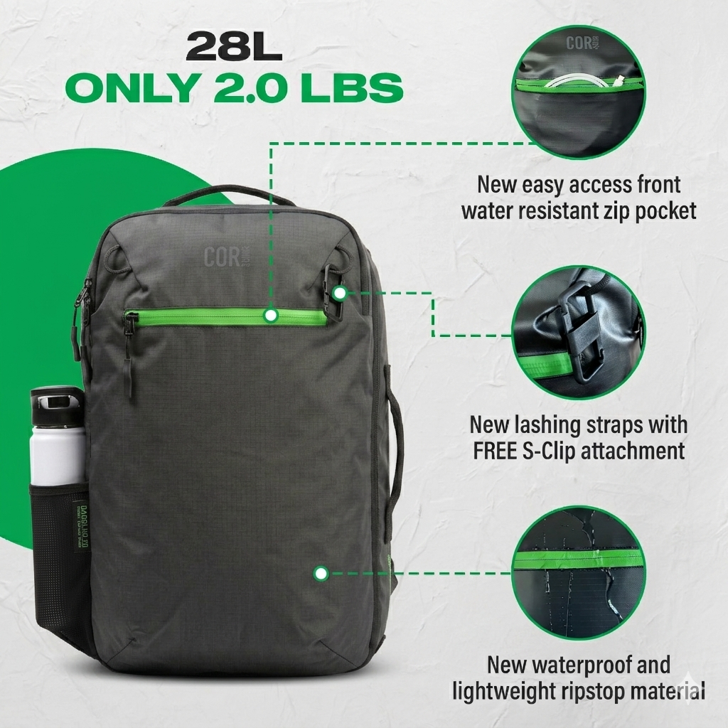 Island Hopper 2.0 Matte Black | Waterproof Carry-On Backpack 28L & 34L - Niksstuff