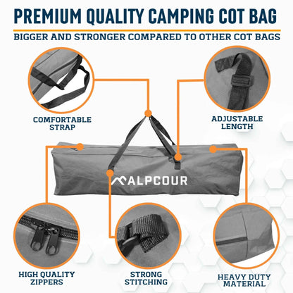 Alpcour Heavy-Duty Camping Cot Bag | 42" | Fits Most Cots & Chairs | Army Green, Grey & Royal Blue