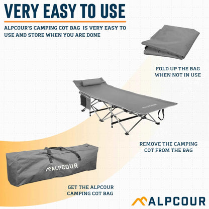 Alpcour Heavy-Duty Camping Cot Bag | 42" | Fits Most Cots & Chairs | Army Green, Grey & Royal Blue