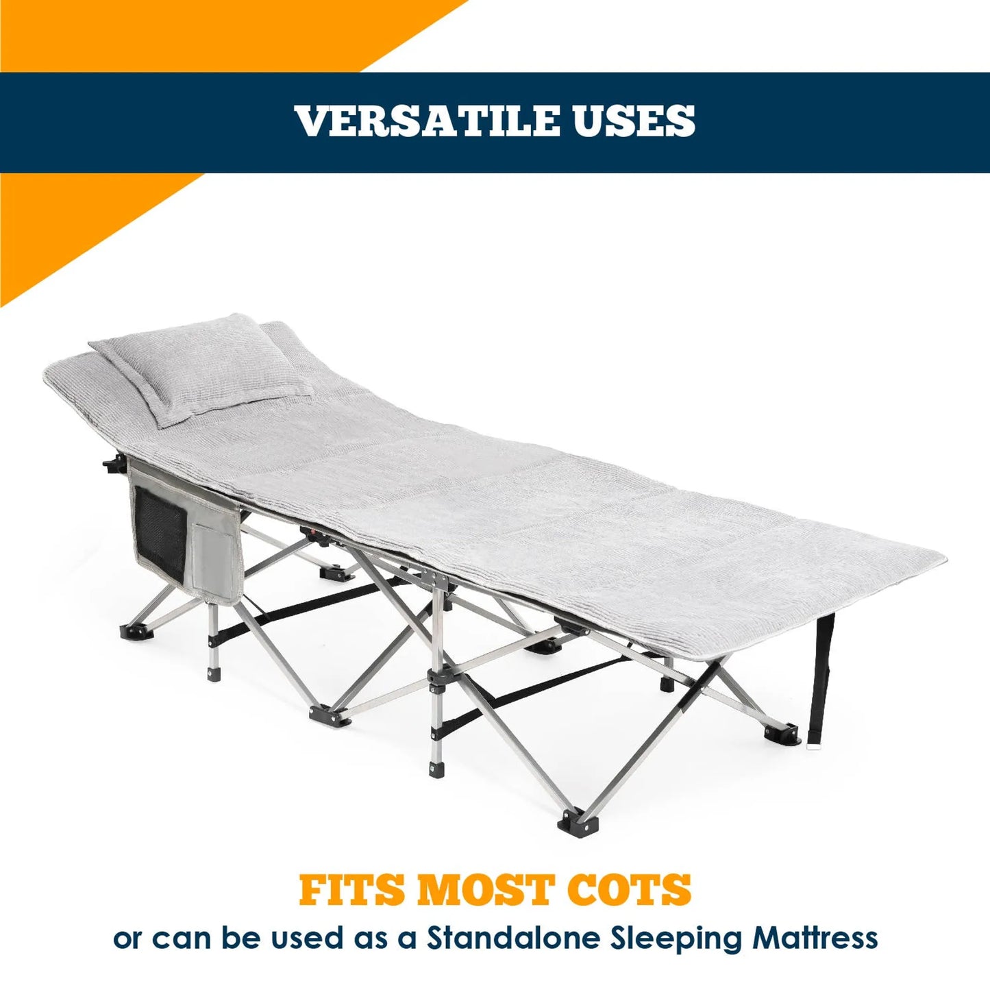 Alpcour Camping Cot Mattress Pad & Pillow Set | 75"x28" | Waterproof Corduroy | Grey