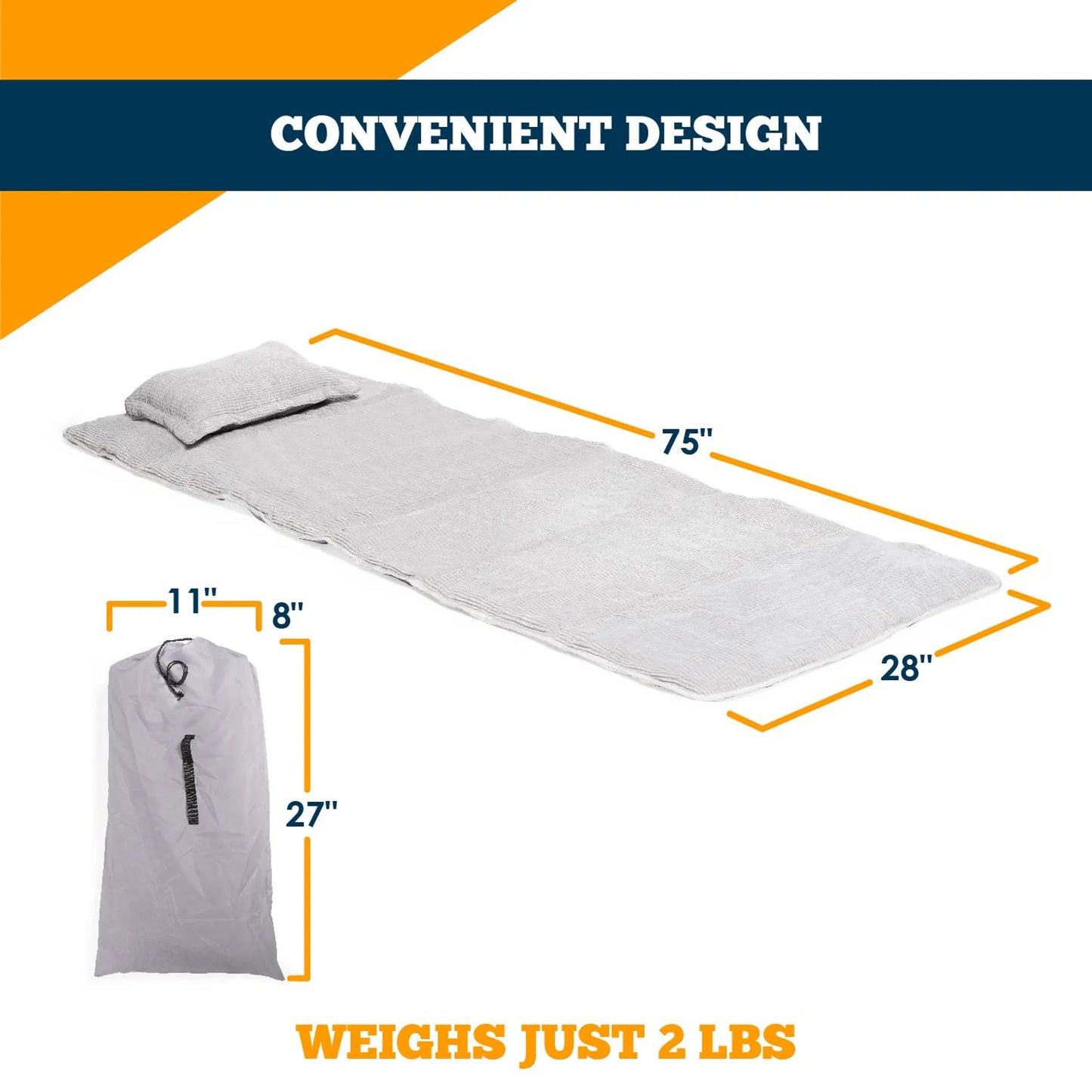Alpcour Camping Cot Mattress Pad & Pillow Set | 75"x28" | Waterproof Corduroy | Grey