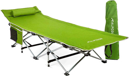 Alpcour Folding Camping Cot – Large, 300 lb Capacity, Padded Pillow