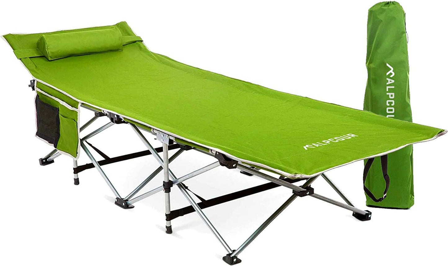 Alpcour Folding Camping Cot – Large, 300 lb Capacity, Padded Pillow