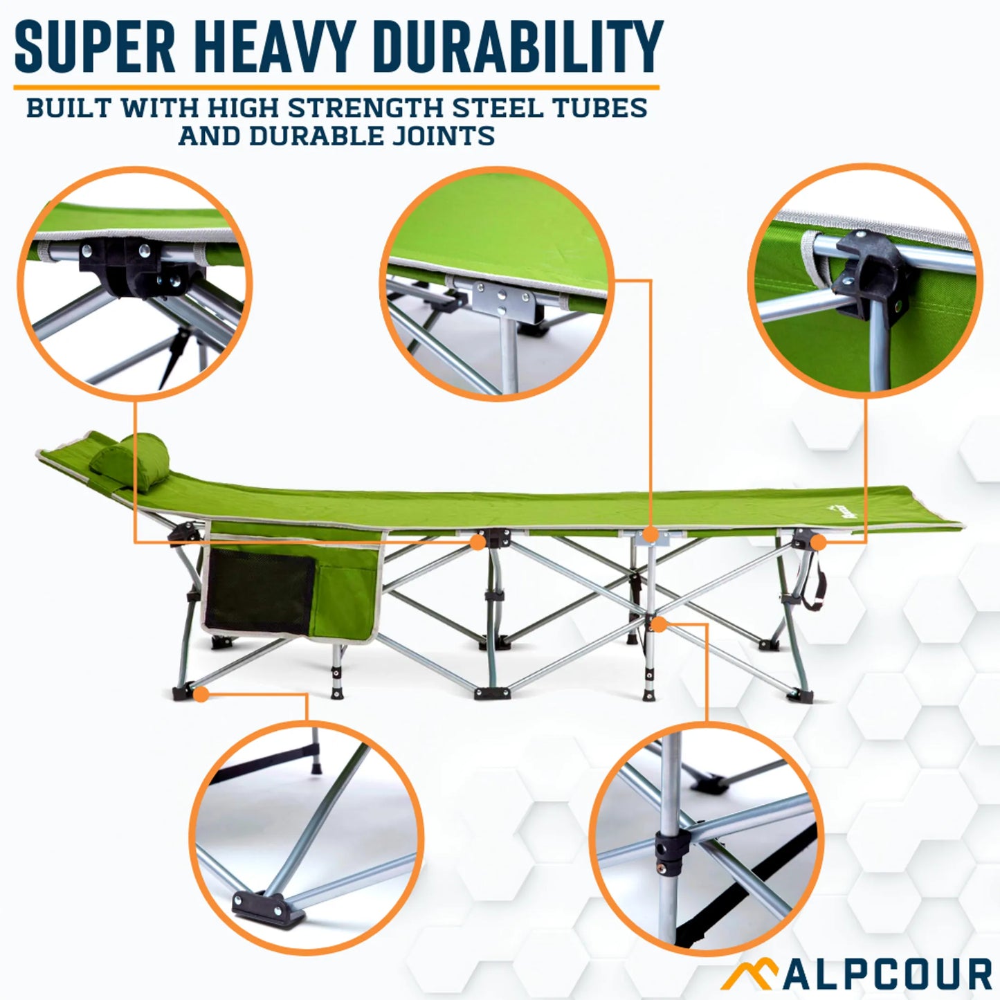 Alpcour Folding Camping Cot – Large, 300 lb Capacity, Padded Pillow