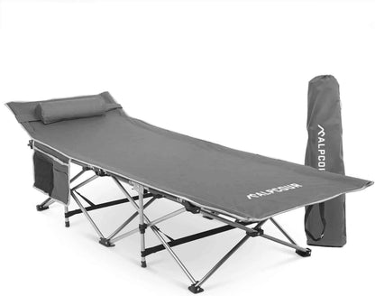Alpcour Folding Camping Cot – Large, 300 lb Capacity, Padded Pillow