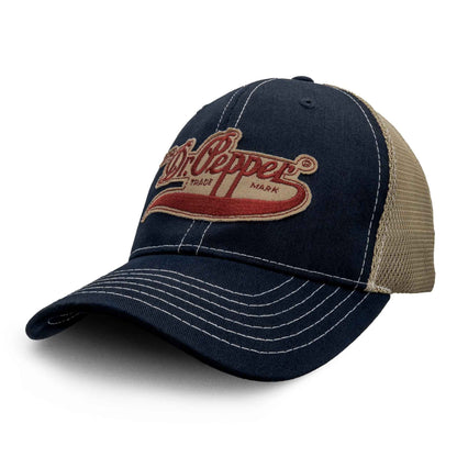 Drink Dr Pepper Vintage Signature Logo Trucker Hat | Blue
