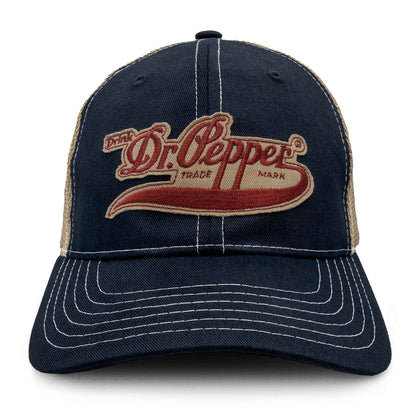 Drink Dr Pepper Vintage Signature Logo Trucker Hat | Blue