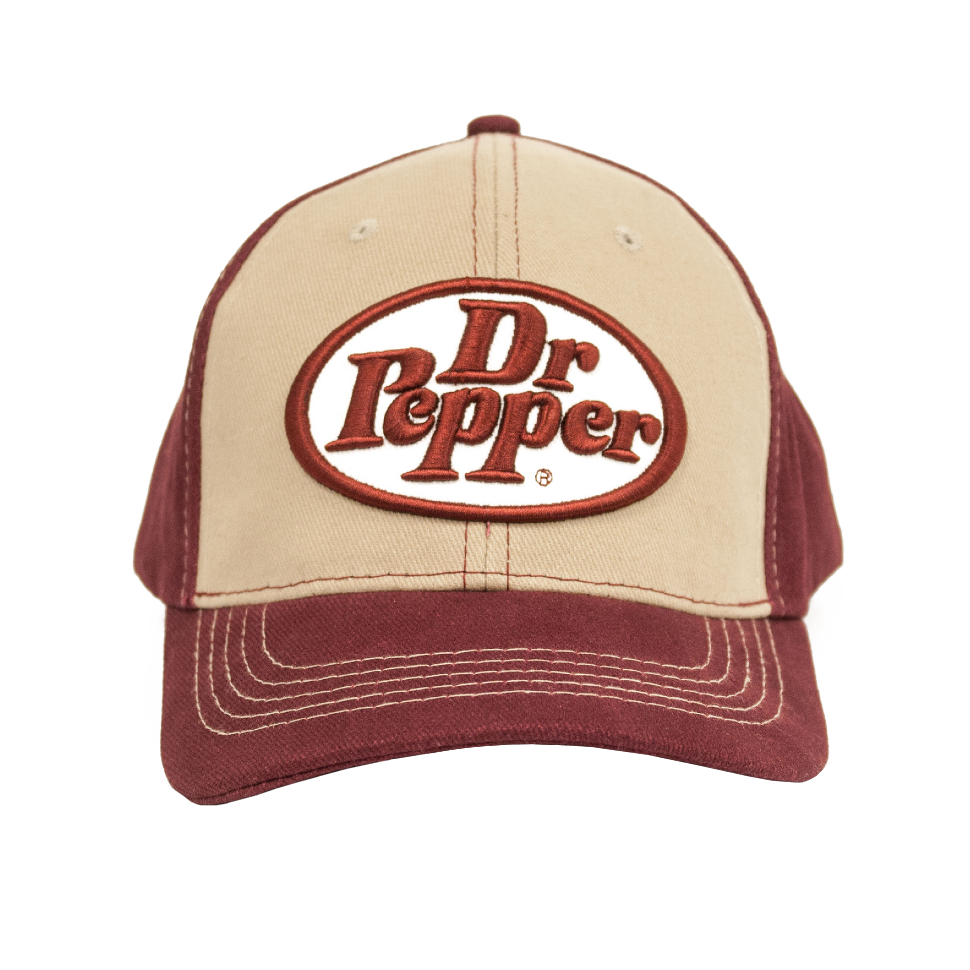 Dr Pepper Oval Logo Embroidered Baseball Cap | Tan & Maroon