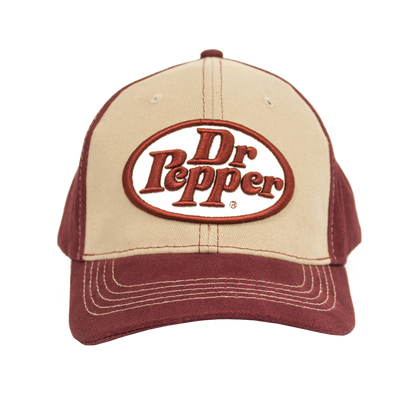 Dr Pepper Oval Logo Embroidered Baseball Cap | Tan & Maroon