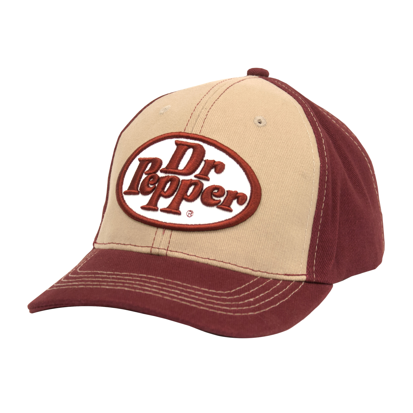 Dr Pepper Oval Logo Embroidered Baseball Cap | Tan & Maroon