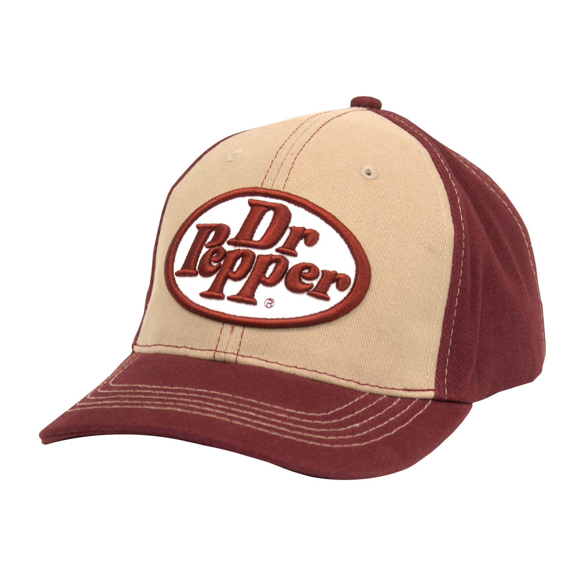 Dr Pepper Oval Logo Embroidered Baseball Cap | Tan & Maroon