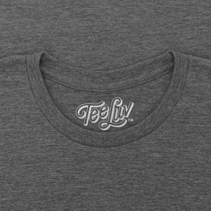 Gray crew-neck T-shirt with TeeLuv neck label