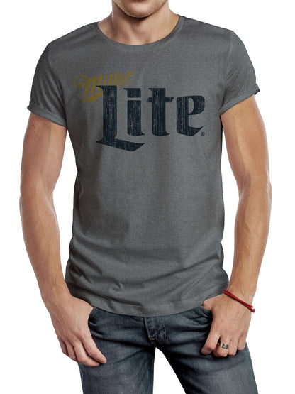 Gray men’s crew-neck T-shirt with distressed Miller Lite “Lite” graphic