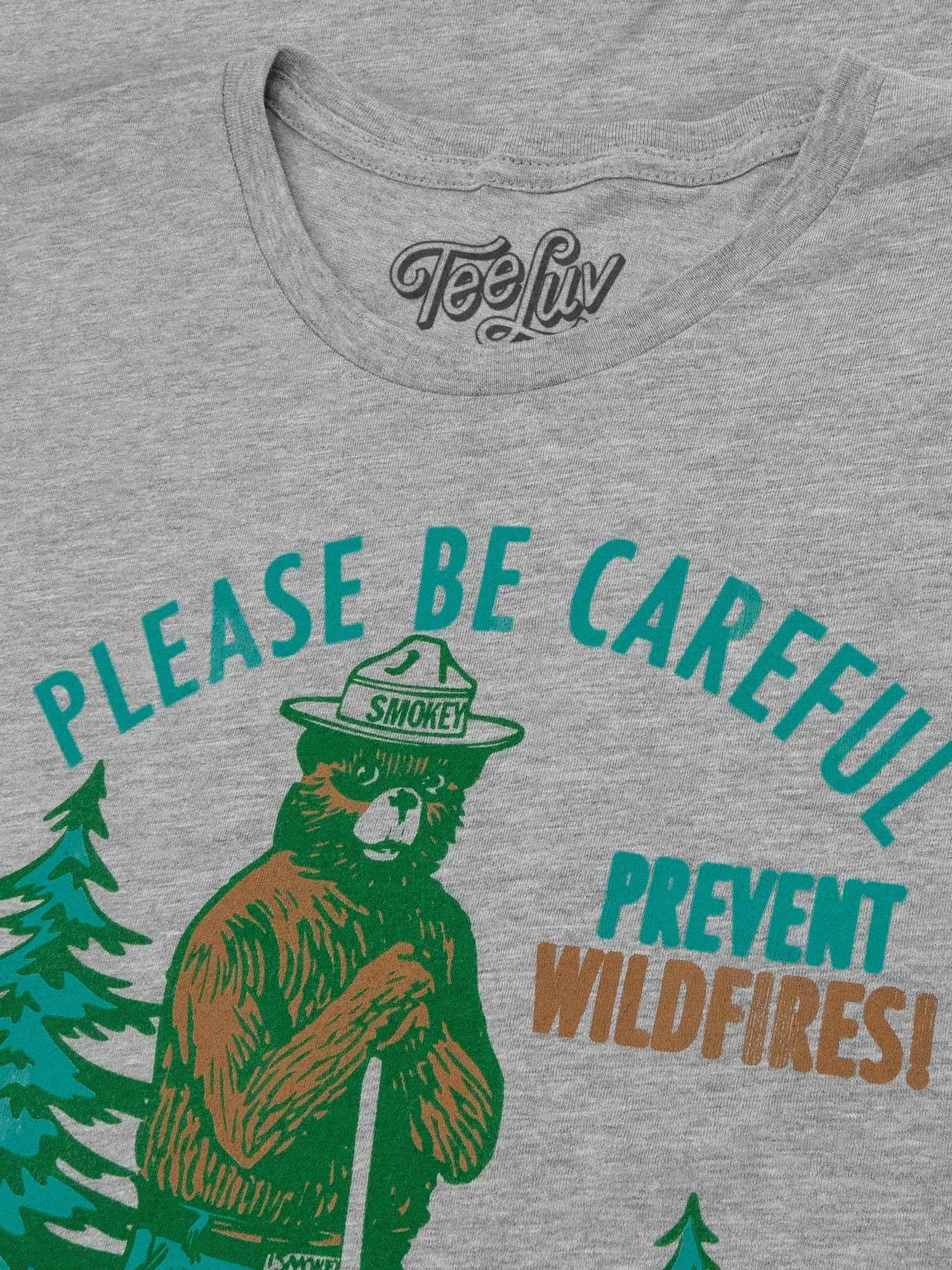 Smokey Bear "Please Be Careful" Women's Scoopneck T-Shirt | Distressed Graphic | Heather Gray