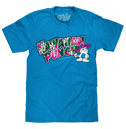 Turquoise heather T-shirt with Hawaiian Punch floral front graphic