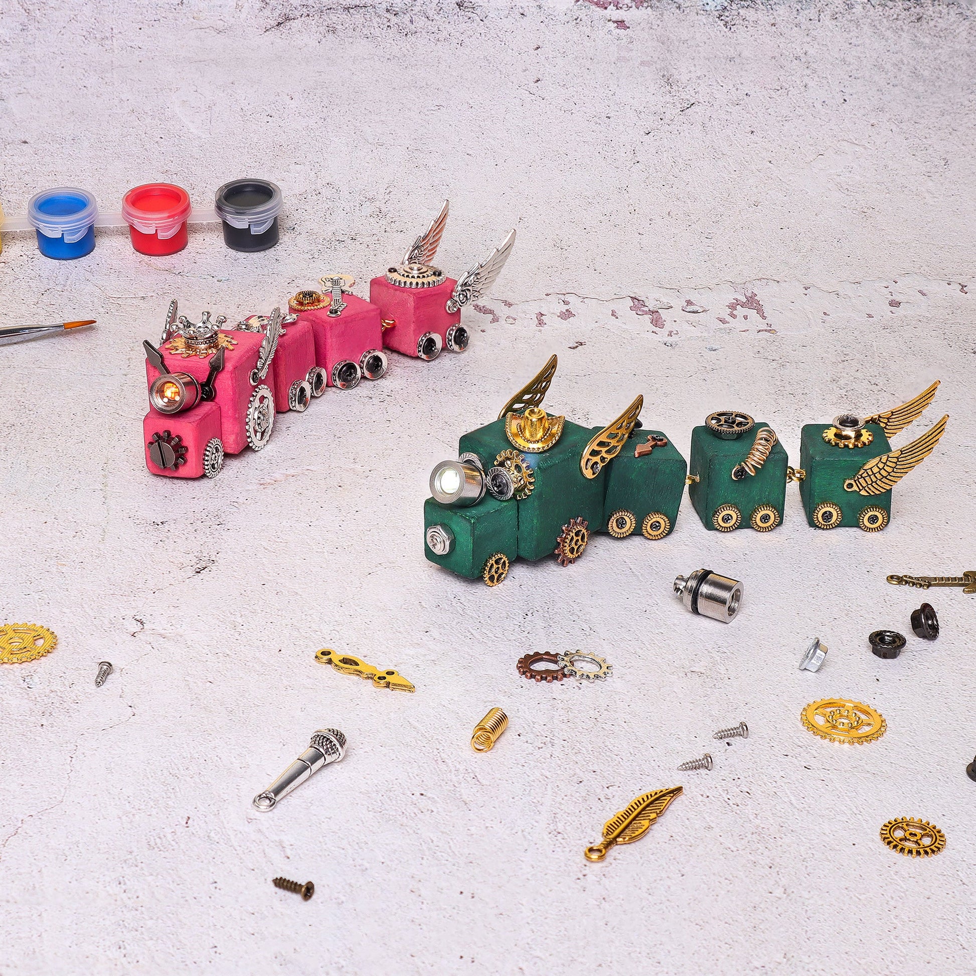 DIY Timber Train Kit | Wooden Train with LED Light & Paint - Niksstuff