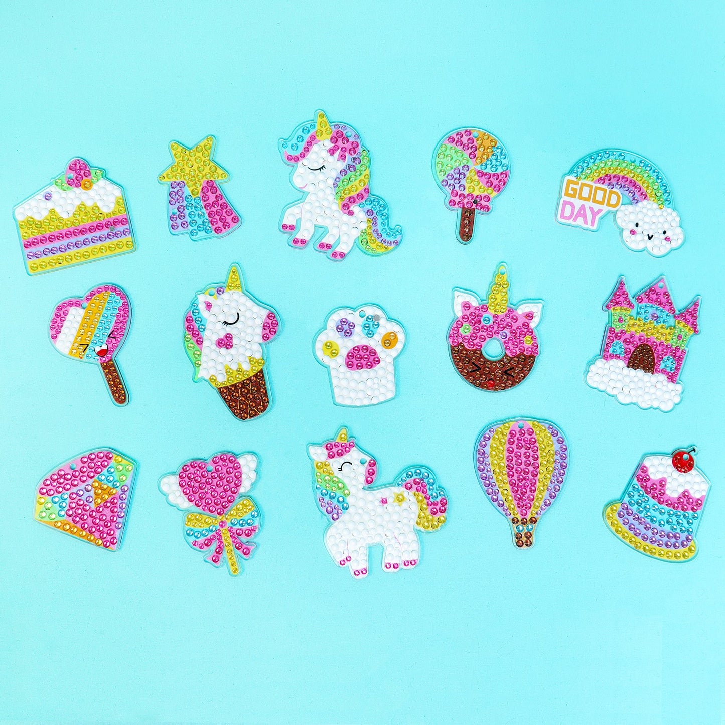 Unicorn Diamond Art Keychain Kit | Set of 15 Charms for Kids & Teens - Niksstuff