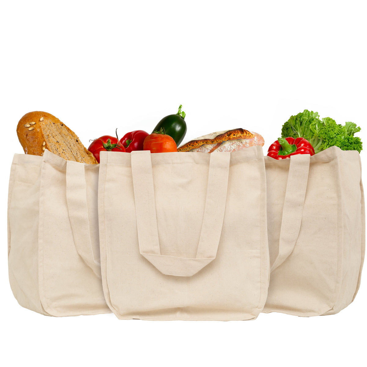 Organic Cotton Canvas Grocery Tote Bag with Bottle Sleeves