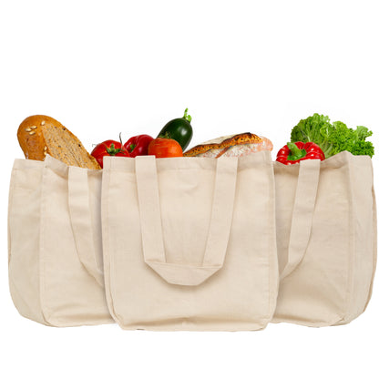 Organic Cotton Canvas Grocery Tote Bag with Bottle Sleeves