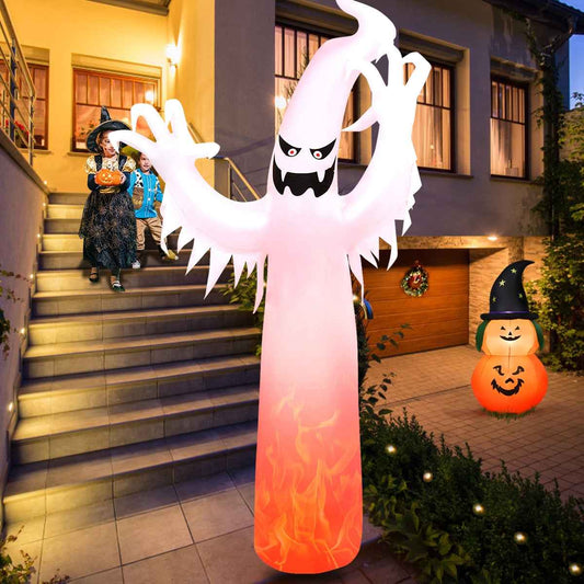 12 Feet Halloween Inflatable Ghost with LED Flame Lights