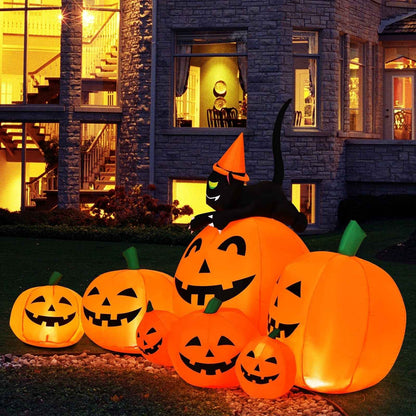 7.5 Feet Halloween Inflatable Pumpkin Combo with Witch & Black Cat