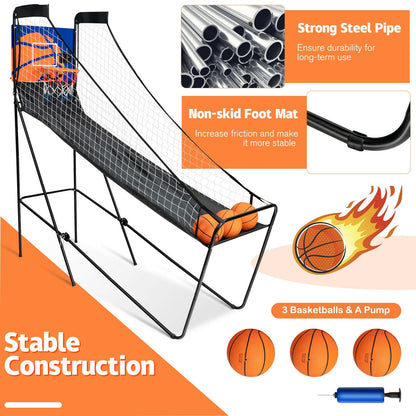 Foldable Basketball Arcade Game | Electronic Scorer | Steel Frame + MDF Backboard | 3 Balls Included