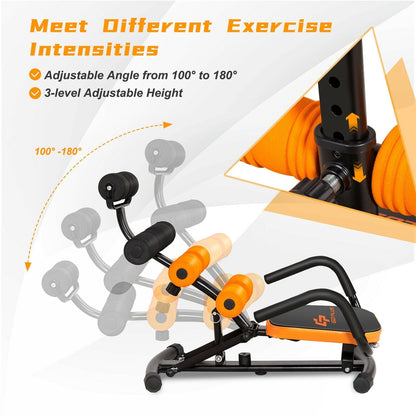 Abdominal Trainer Crunch Bench | 3-Level Adjust | Pivoting Rollers | Spring Resistance | Multi-Use