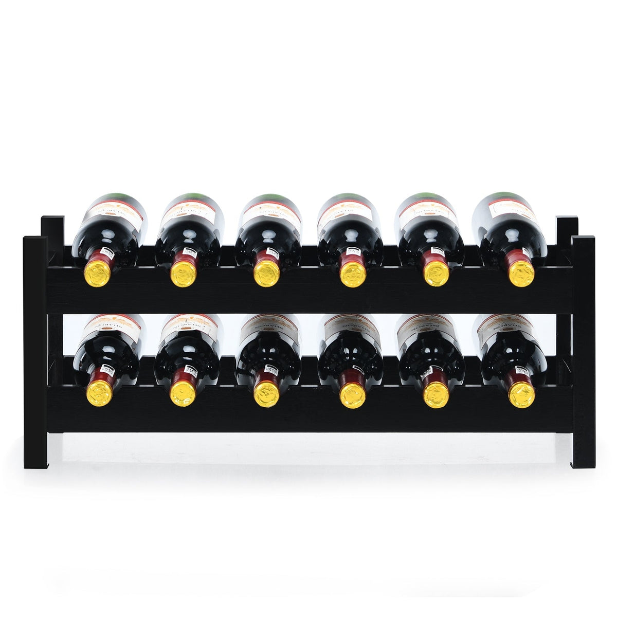 2-Tier Bamboo Wine Rack for 12 Bottles with Horizontal Storage