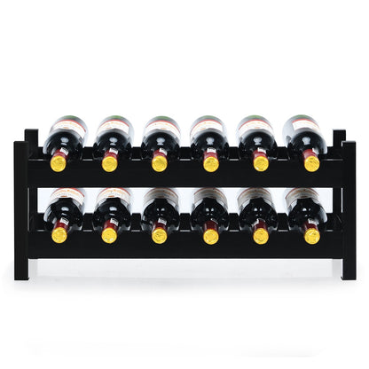 2-Tier Bamboo Wine Rack for 12 Bottles with Horizontal Storage