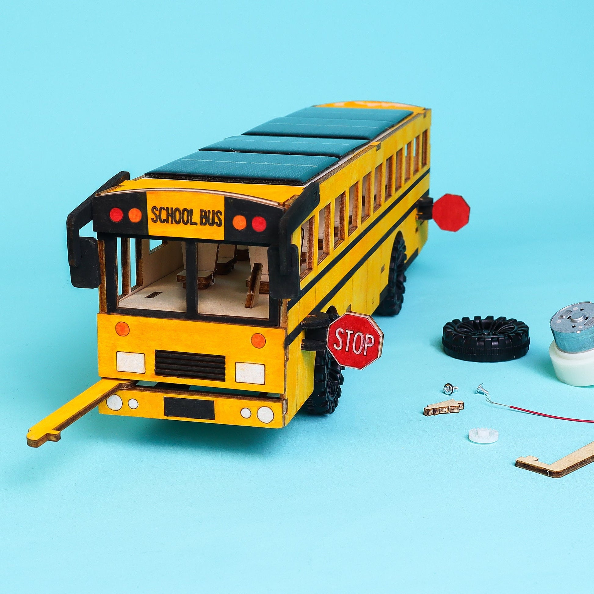 Dual Power School Bus STEM Kit | Battery + Solar | Personalized - Niksstuff