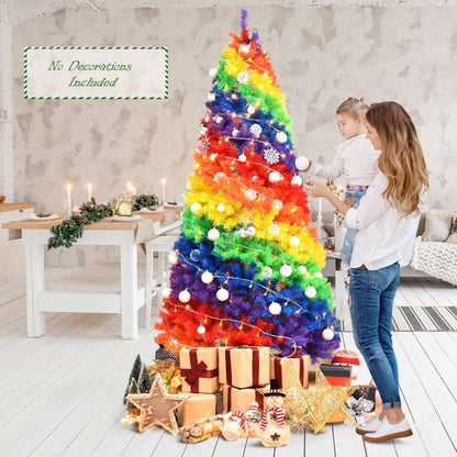 Multicolor artificial Christmas tree decorated with ornaments and lights
