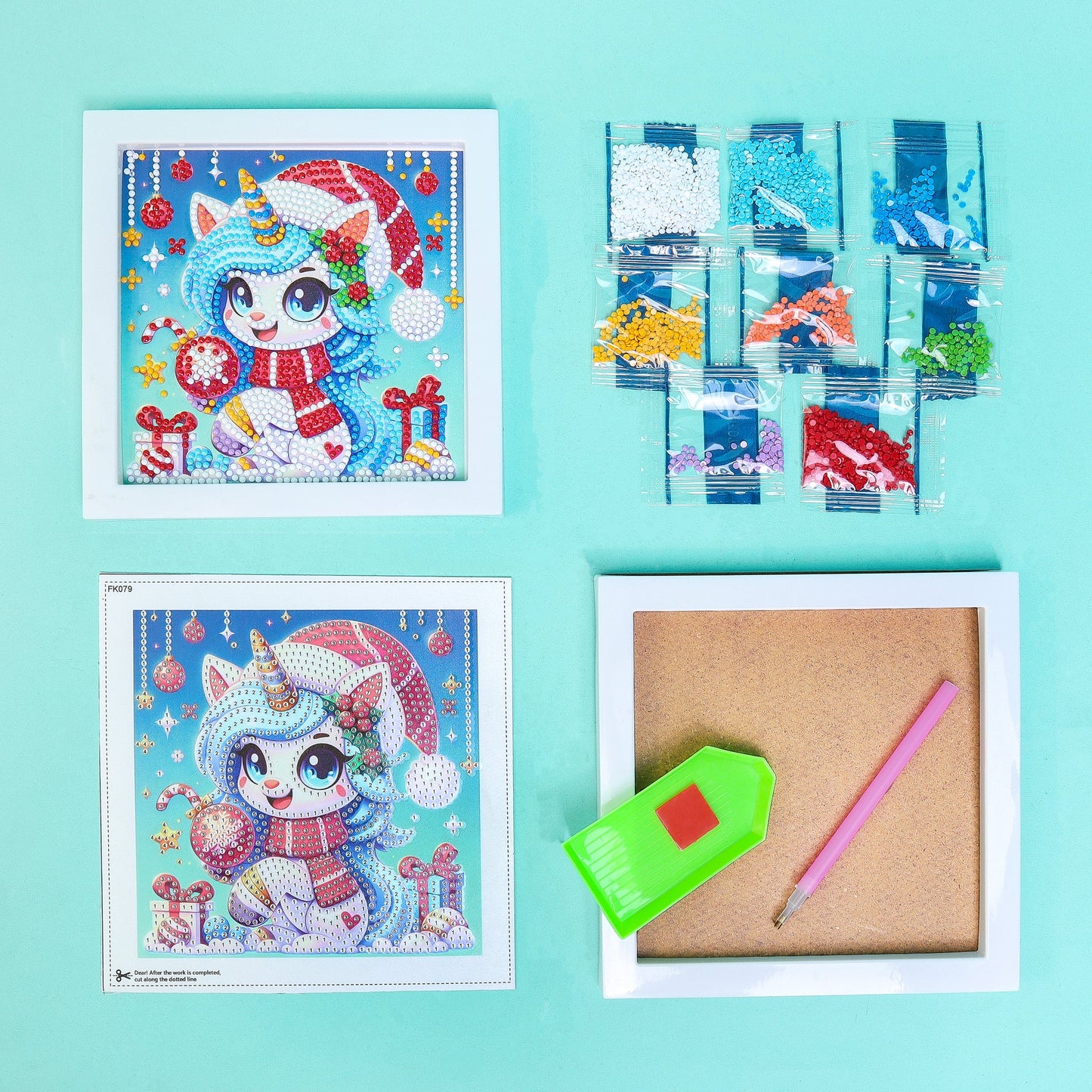 Diamond Art Kit | Christmas Themes – Santa, Puppy & Unicorn | Ages 6+ - Niksstuff