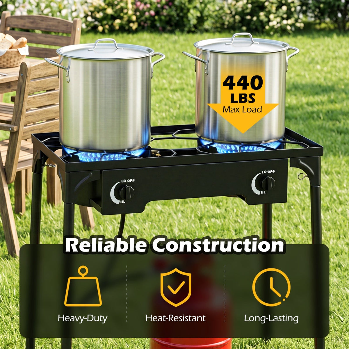 2-Burner Propane Stove 160,000 BTU with Adjustable Regulator