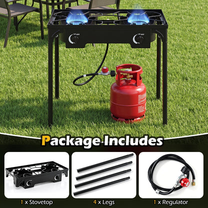 2-Burner Propane Stove 160,000 BTU with Adjustable Regulator