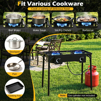 2-Burner Propane Stove 160,000 BTU with Adjustable Regulator