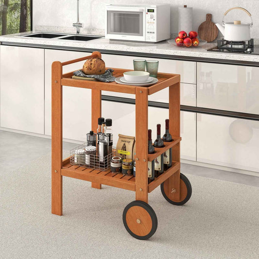 2-Tier Rolling Serving Cart with Wine Bottle Holders and Towel Rack