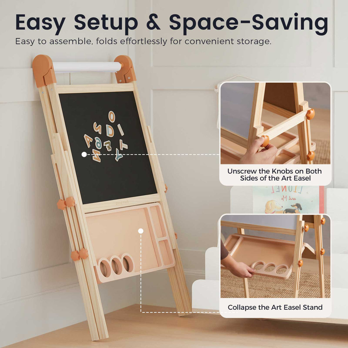 Tiny Land Magnitales Kids Art Easel, Double-Sided Magnetic Whiteboard & Chalkboard