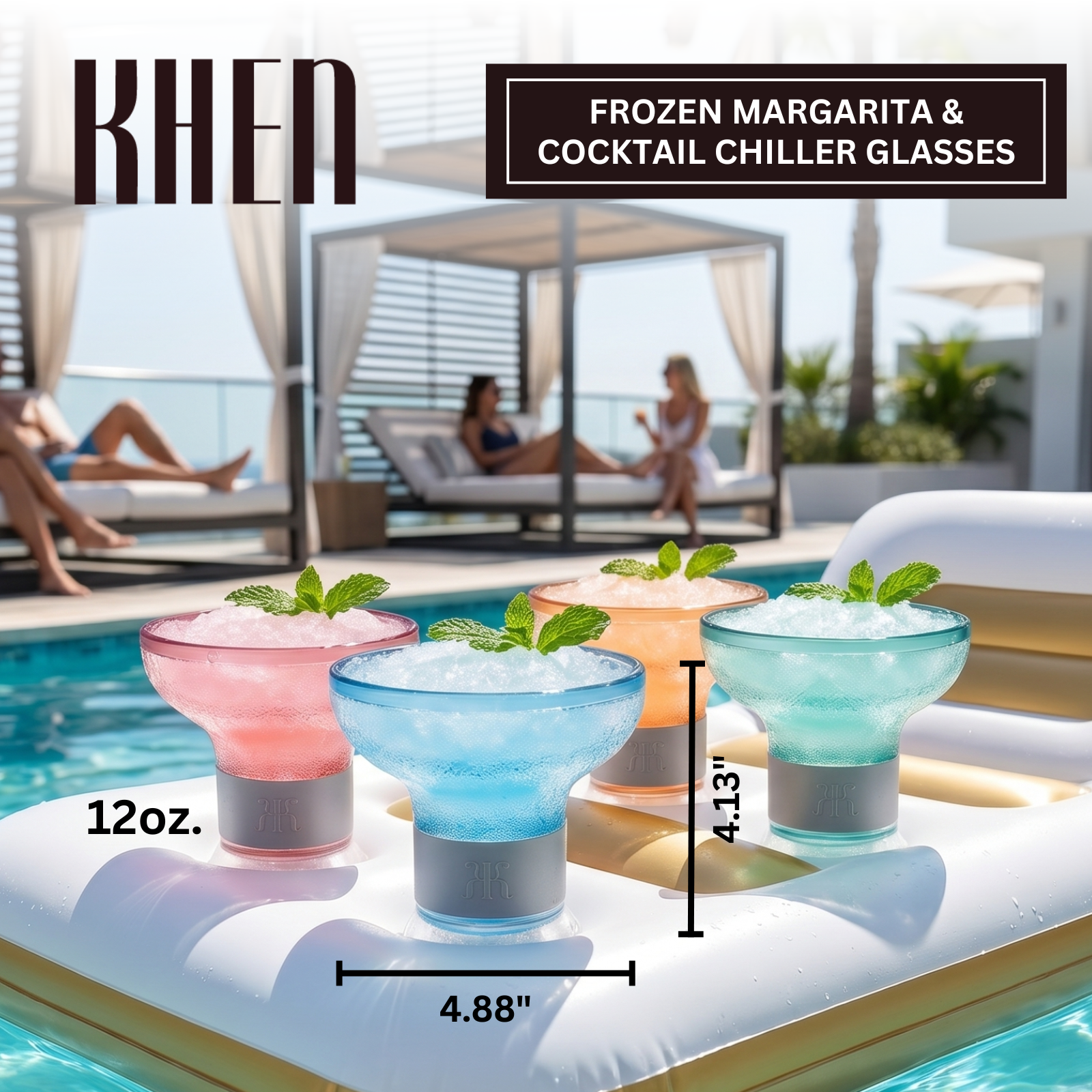 Khen Eze Frozen Margarita & Cocktail Chiller Glasses | Set of 4 | 12oz | Double-Wall | Acrylic - Niksstuff
