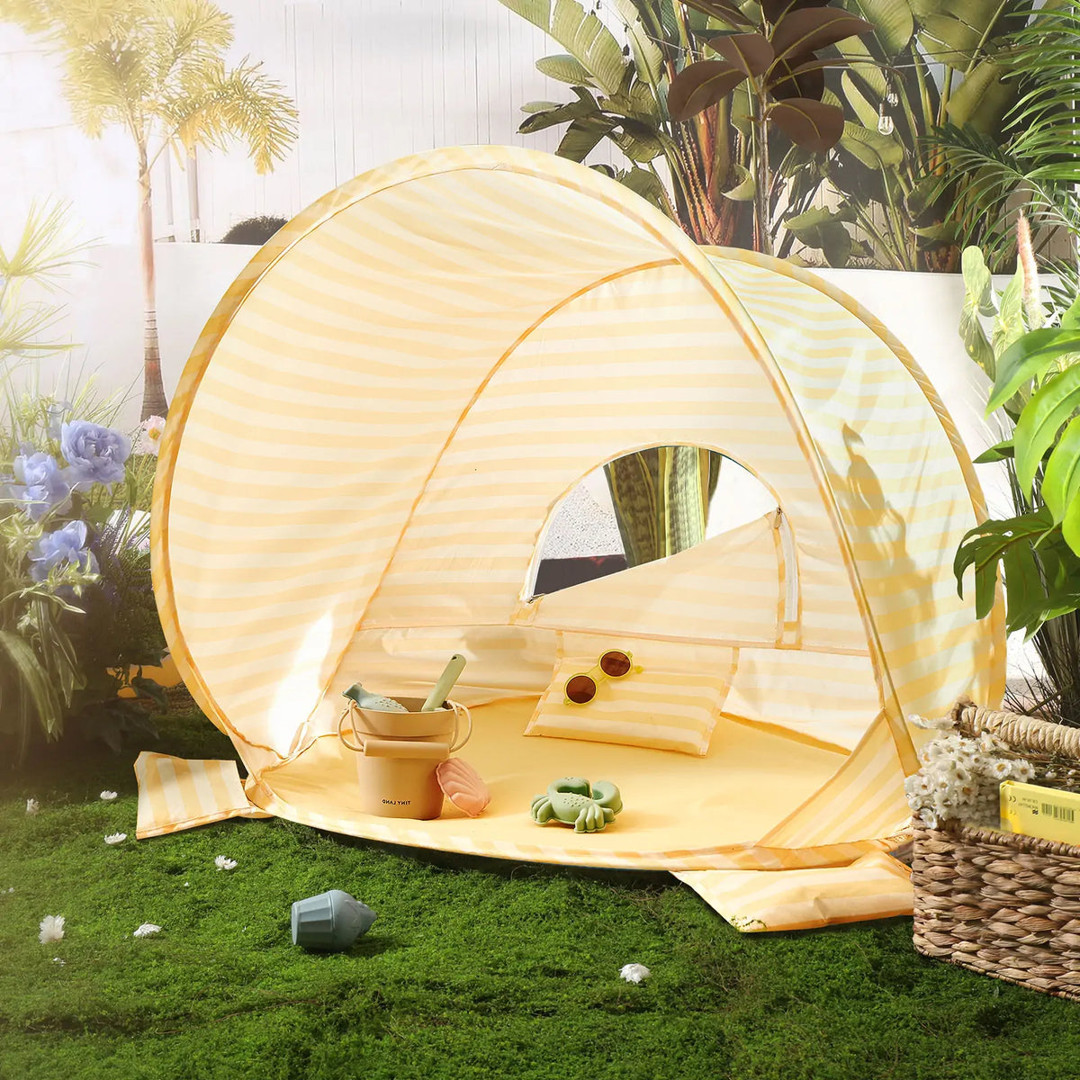 Tiny Land Kids Beach Tent Set with Sand Toys, UV Protection and Sandbag Anchors