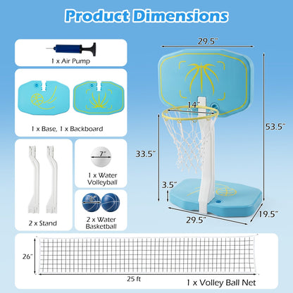 Pool Basketball Hoop & Volleyball Net 2-in-1 Combo | 14" Rim | 25 ft Net | 2 Balls + Pump Included