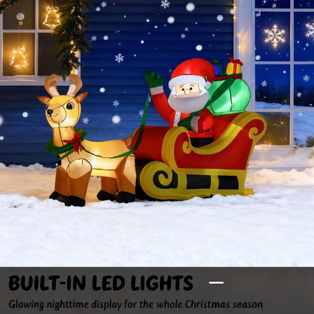 Inflatable Santa sleigh and reindeer with built-in LED lights