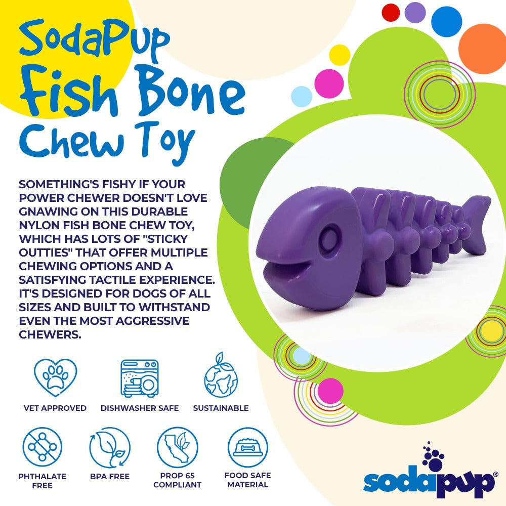 SodaPup Fish Bone Nylon Chew Toy for Aggressive Chewers | USA Made - Niksstuff